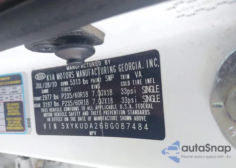 2011 Kia Sorento Ex V6 from USA, damaged, VIN 5XYKUDA26BG087484